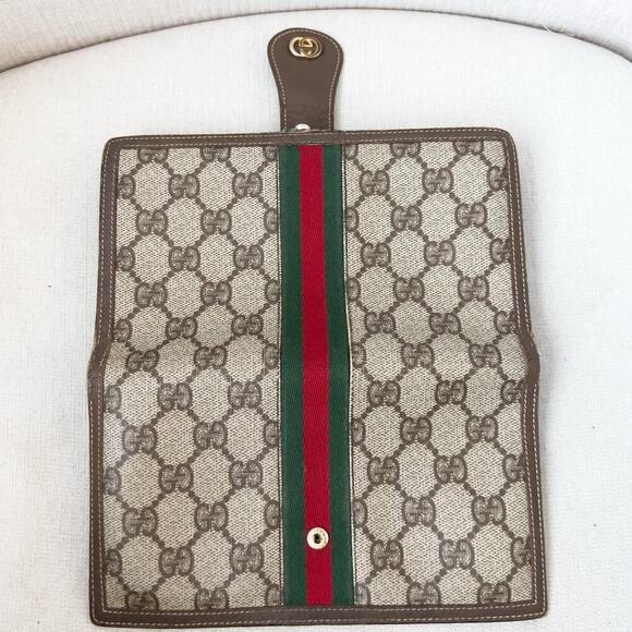 VIntage Gucci Wallet Trifold Brown Monogram GG Passport Sherry Line Canvas 80s - Picture 2 of 16